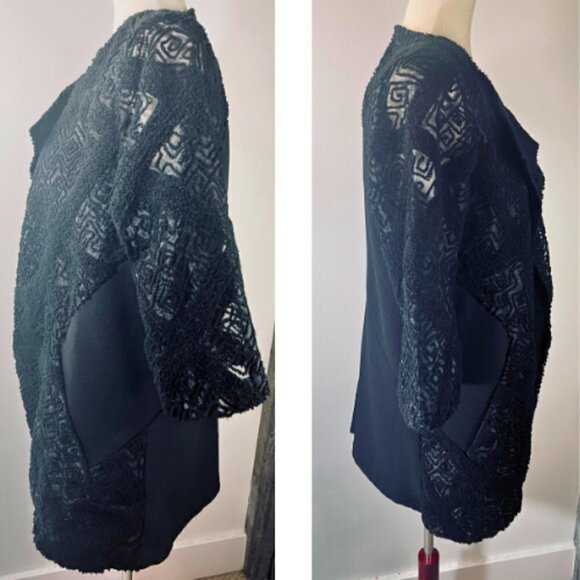 LUCKY BRAND Black Mixed Material Embroidered Mesh Open Cardigan Size S - Picture 8 of 16